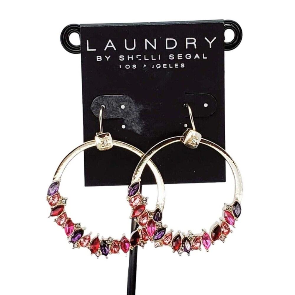 Laundry by Shelli Segal Gold Tone Multicolor Stone Drop Dangle Hook Earrings 2"